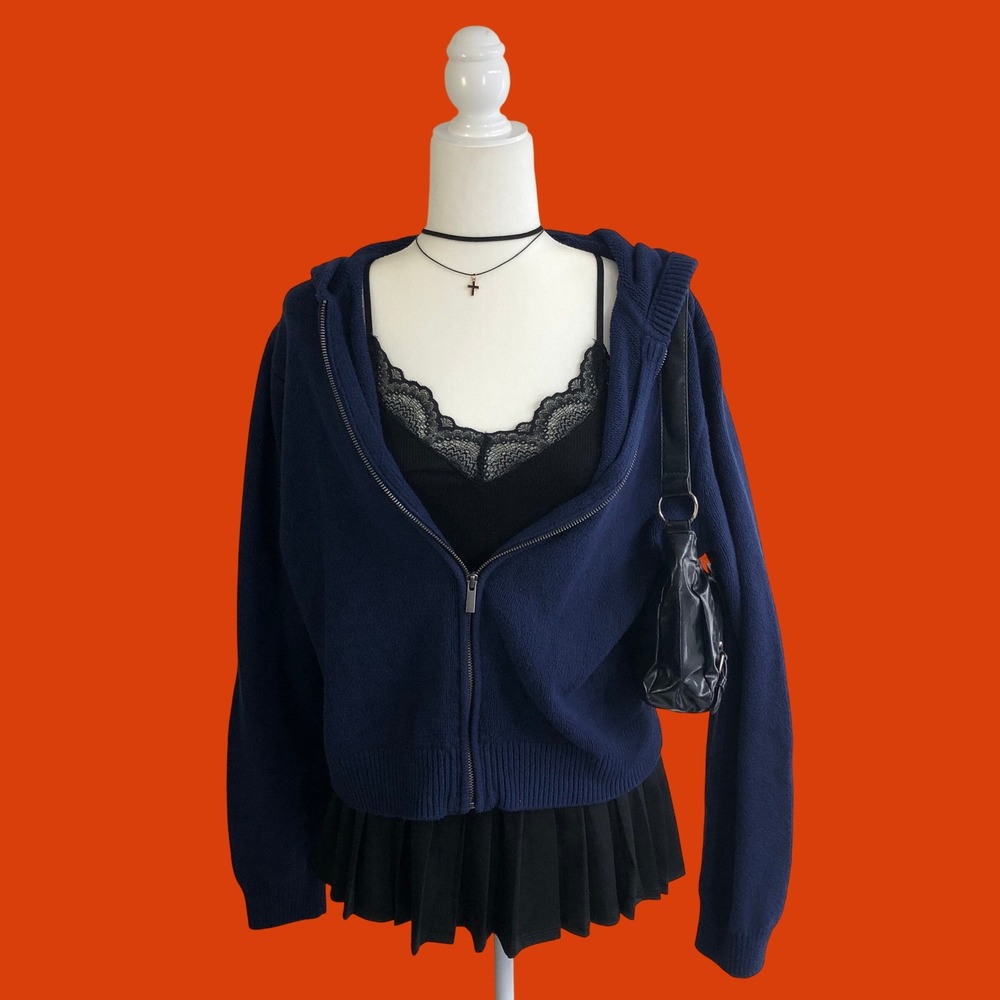 GAP CashSoft Knit Full Zip Hoodie Sweater Navy Blue Womens XL Tall XLT